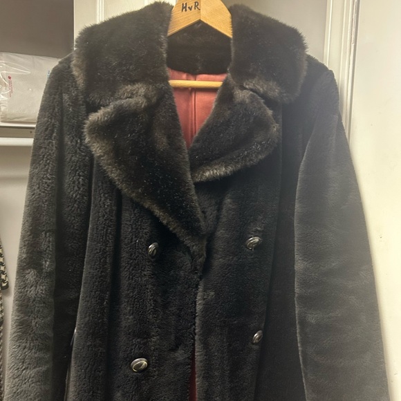 STERLING STALL CANADA Vintage MOB WIFE  Chocolate Double Breasted Faux Fur S 12 - Picture 4 of 12